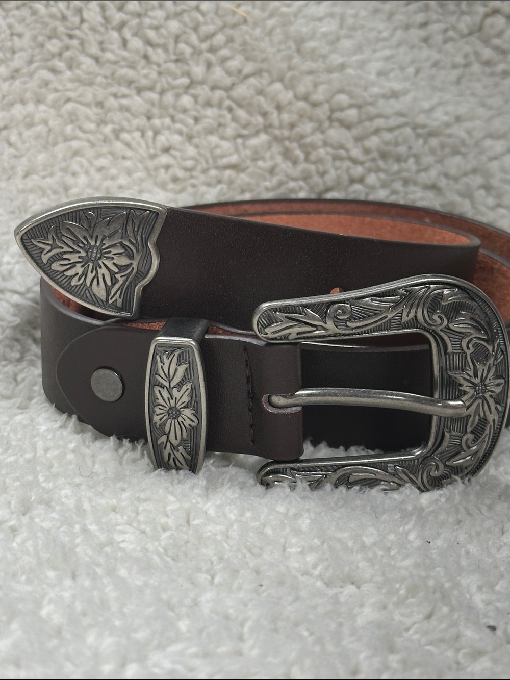 Ssumday Black Western Leather (?)  
Belt Engraved Silver Cowgirl Buckle XL